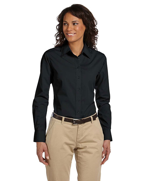Harriton M510W Women 3.1 Oz. Essential Poplin Black at bigntallapparel