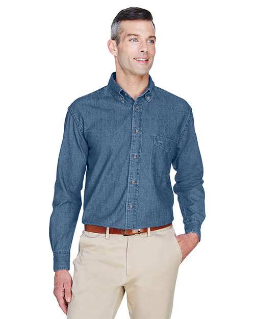 Harriton M550 Men 6.5 Oz Long Sleeve Denim Shirt Light Denim at bigntallapparel