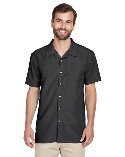 Harriton M560 Men Barbados Textured Camp Shirt Black at bigntallapparel