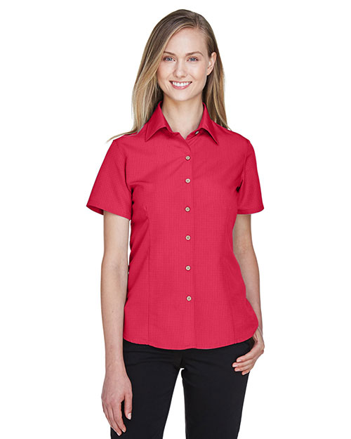 Harriton M560W Women Barbados Textured Camp Shirt Parrot Red at bigntallapparel