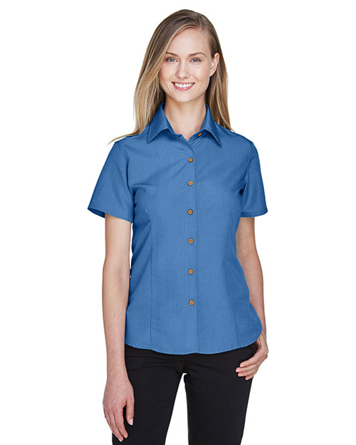 Harriton M560W Women Barbados Textured Camp Shirt Pool Blue at bigntallapparel