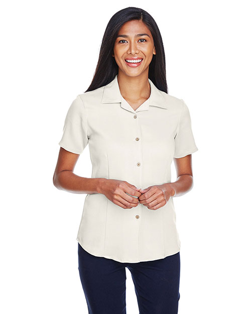 Harriton M570W Women Bahama Cord Camp Shirt Creme at bigntallapparel