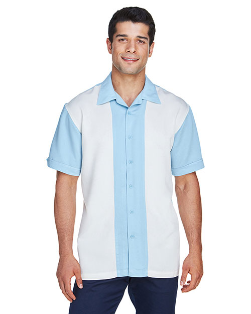 Harriton M575 Men Two Tone Bahama Cord Camp Shirt Cloud Blue/Creme at bigntallapparel