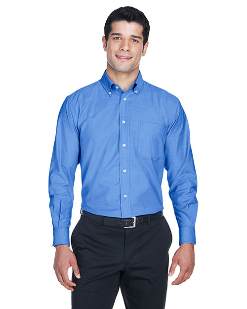 Harriton M600 Men Long Sleeve Oxford With Stain-Release French Blue at bigntallapparel