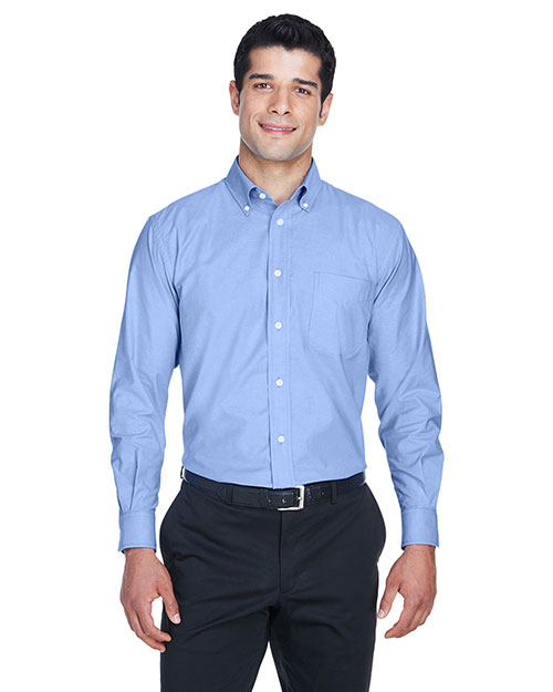 Harriton M600 Men Long Sleeve Oxford With Stain-Release Light Blue at bigntallapparel