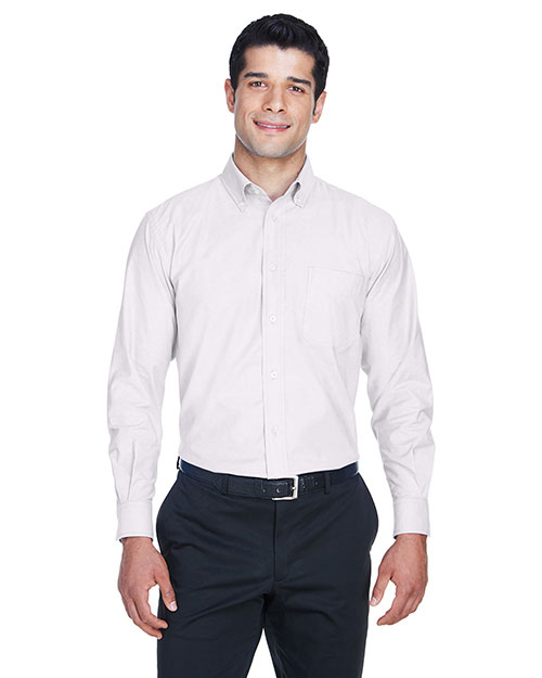 Harriton M600 Men Long Sleeve Oxford With Stain-Release White at bigntallapparel