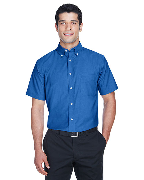 Harriton M600S Men Short Sleeve Oxford With Stain-Release French Blue at bigntallapparel