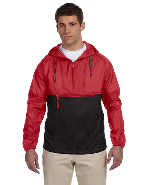 Harriton M750 Men Packable Nylon Jacket Red/Black at bigntallapparel