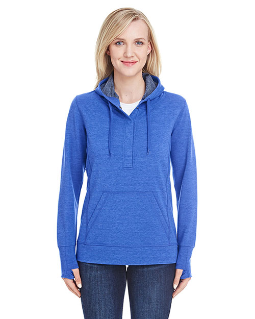 J America JA8431 Ladies' Omega Stretch Snap-Placket Hooded Sweatshirt