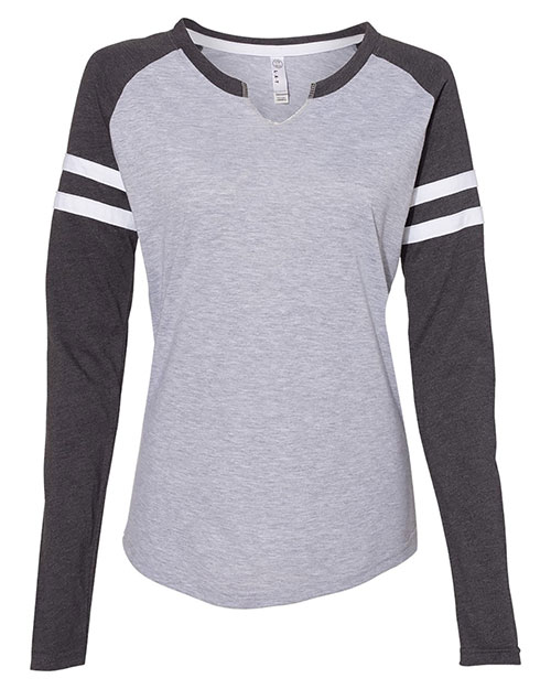 LAT 3534 Women's Fine Jersey Mash Up Long Sleeve T-Shirt