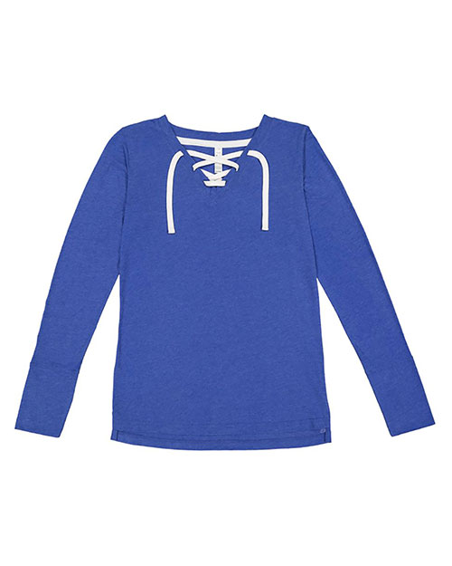 LAT 3538  Women's Fine Jersey Lace-Up Long Sleeve T-Shirt