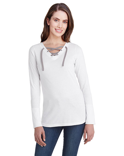 LAT LA3538  Ladies' Long Sleeve Fine Jersey Lace-Up T-Shirt