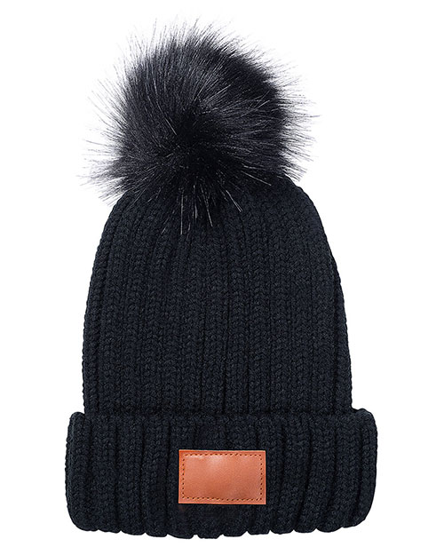 Leeman LG303 Knit Beanie With Fur Pom Pom