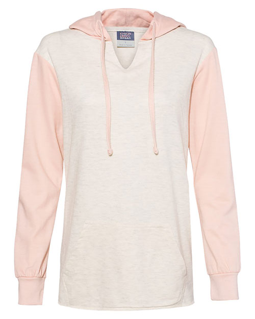 MV Sport W20145  Women’s French Terry Hooded Pullover with Colorblocked Sleeves