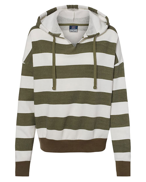 MV Sport W21721  Women's Striped Fleece Boxy Hooded Sweatshirt