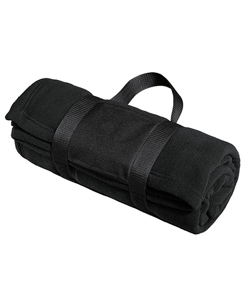 Port Authority BP20  Fleece Blanket With Carrying Strap Black at bigntallapparel