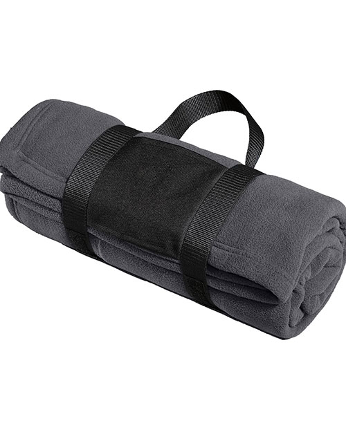 Port Authority BP20  Fleece Blanket With Carrying Strap Iron Grey at bigntallapparel