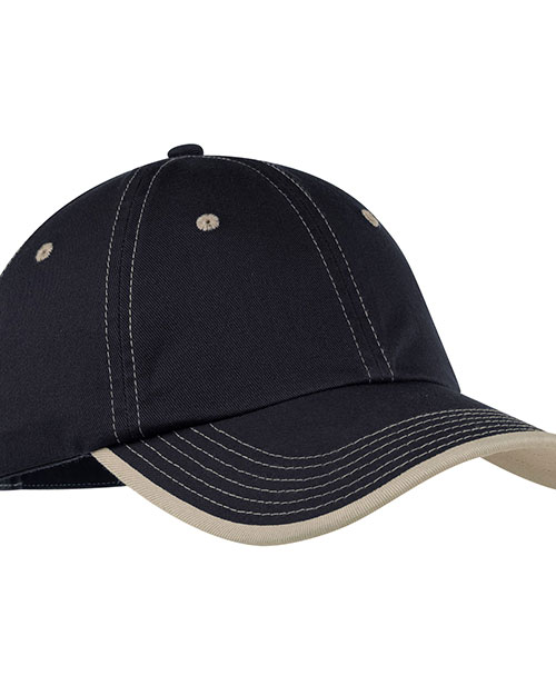 Port Authority C835  Vintage Washed Contrast Stitch Cap Navy/ Light Sand at bigntallapparel