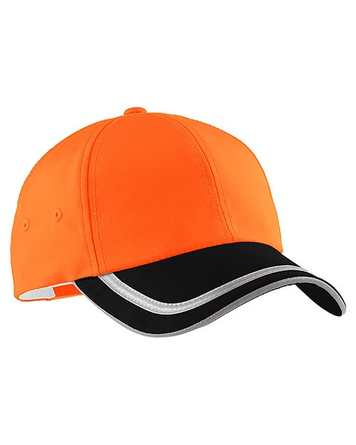 Port Authority C836   Safety Cap Sfty Orng/Blck/ Reflective at bigntallapparel
