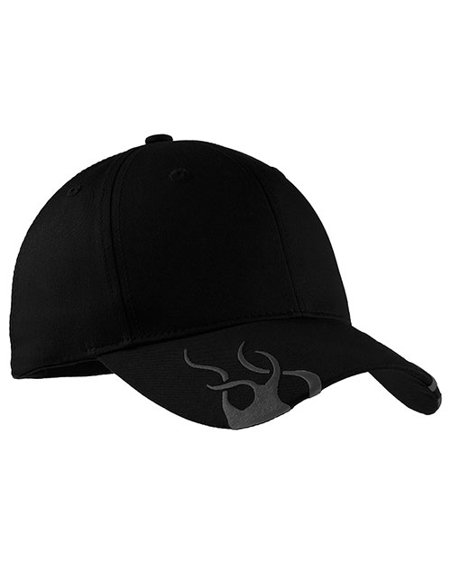 Port Authority C857  Racing Cap With Flames Black/Charcoal at bigntallapparel