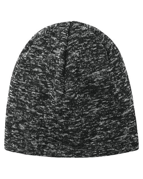Port Authority C917  Heathered Knit Beanie Black Heather/Charcoal at bigntallapparel