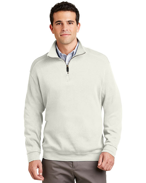 Port Authority F220 Men Flatback Rib 1/4 Zip Fleece Jacket Ivory at bigntallapparel