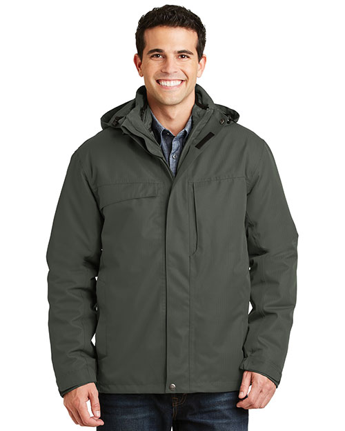 Port Authority Signature J302 Men Herringbone 3 In 1 Parka Spruce Green at bigntallapparel