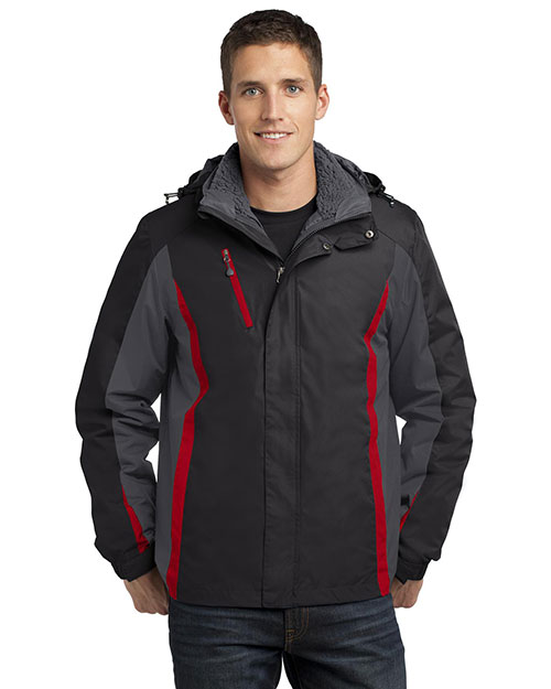 Port Authority J321 Men Colorblock 3in1 Jacket Blk/Mag Gy/Red at bigntallapparel
