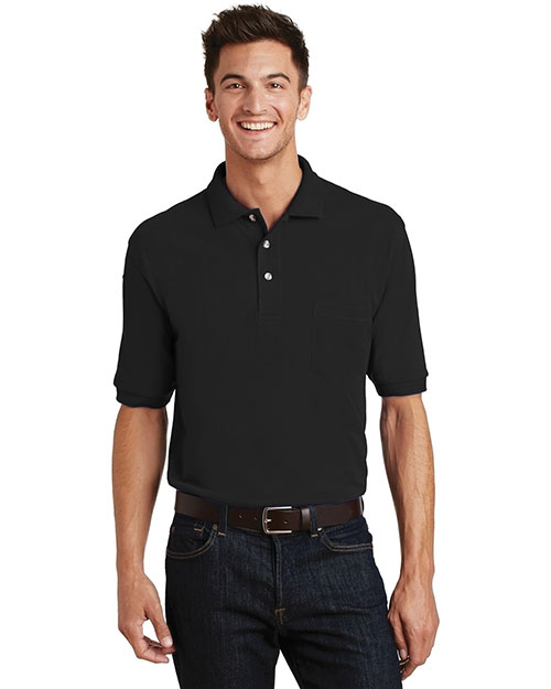 Port Authority K420P Men Pique Knit Polo Sport Shirt With Pocket Black at bigntallapparel