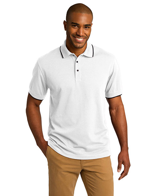 Port Authority K454 Men Rapid Dry Tipped Polo White/Jet Blck at bigntallapparel