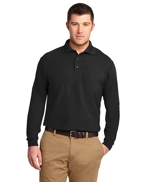 Port Authority K500LS Men Silk Touch Long Sleeve Polo Sport Shirt Black at bigntallapparel