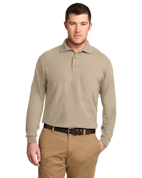 Port Authority K500LS Men Silk Touch Long Sleeve Polo Sport Shirt Stone at bigntallapparel