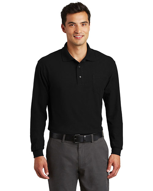 Port Authority K500LSP Men Silk Touch Long Sleeve Polo Sport Shirt With Pocket Black at bigntallapparel