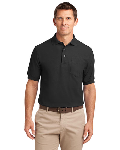Port Authority K500P Men Silk Touch Pique Knit Polo Sport Shirt With Pocket Black at bigntallapparel