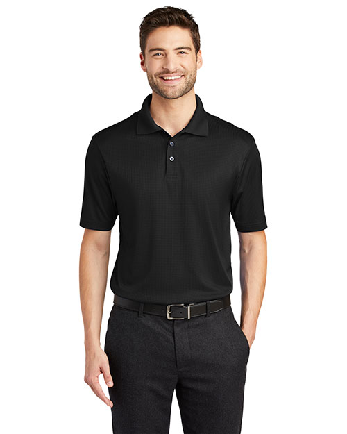 Port Authority K528 Men Performance Fine Jacquard Sport Shirt Black at bigntallapparel