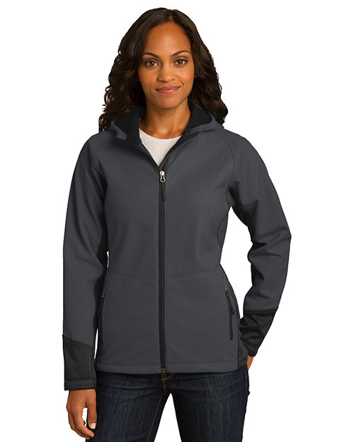 Port Authority L319 Women Vertical Hooded Soft Shell Jacket Mag Grey/Black at bigntallapparel