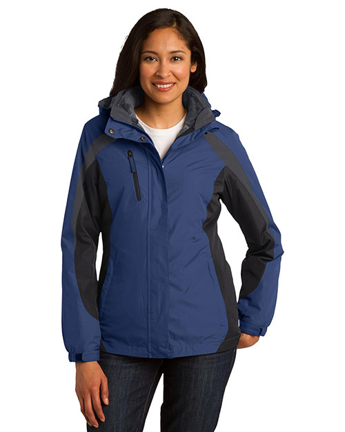 Port Authority L321 Women Colorblock 3in1 Jacket Ad Blu/Blk/Gry at bigntallapparel