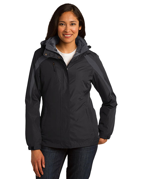 Port Authority L321 Women Colorblock 3in1 Jacket Blk/Blk/Mag Gy at bigntallapparel