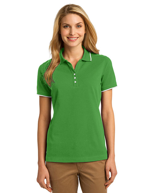 Port Authority L454 Women Rapid Dry? Tipped Polo Vine Green/Wht at bigntallapparel
