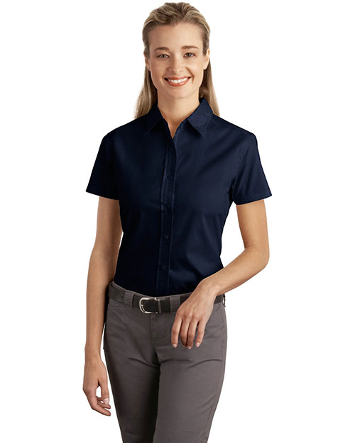 Port Authority L507 Women Short Sleeve Easy Care, Soil Resistant Shirt Navy at bigntallapparel