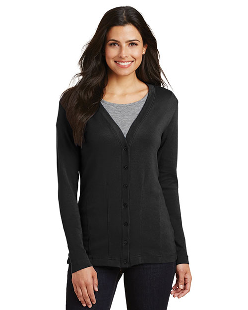 Port Authority L515 Women Modern Stretch Cotton Cardigan Black at bigntallapparel