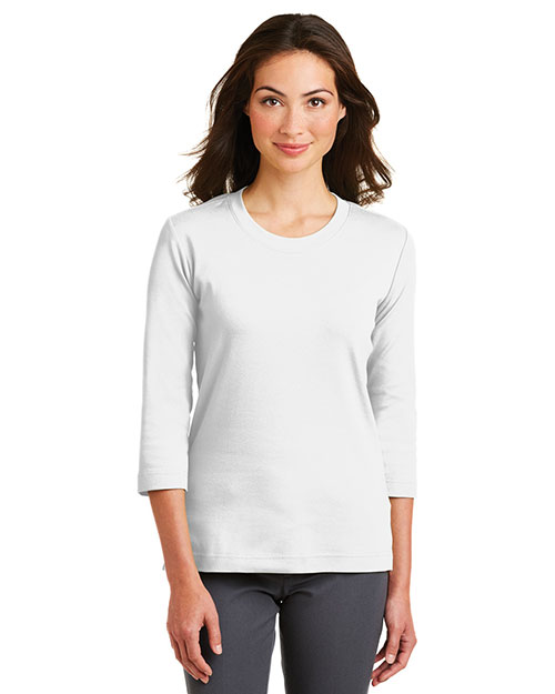 Port Authority L517 Women Modern Stretch Cotton 3/4-Sleeve Scoop Neck Shirt White at bigntallapparel