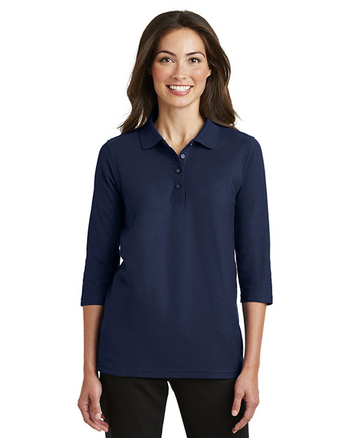 Port Authority L562 Women Silk Touch 3/4-Sleeve Polo Navy at bigntallapparel