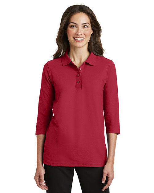 Port Authority L562 Women Silk Touch 3/4-Sleeve Polo Red at bigntallapparel