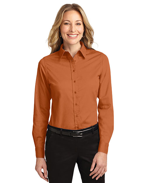 Port Authority L608 Women Long Sleeve Easy Care Shirt Texas Orange/Light Stone at bigntallapparel