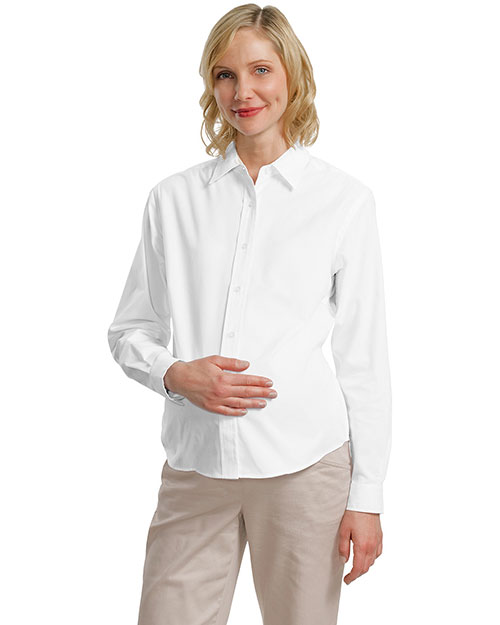 Port Authority Signature L608M Women Port Authority Maternity Long Sleeve Easy Care Shirt White/Light Stone at bigntallapparel