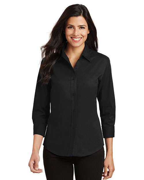 Port Authority L612 Women 3/4-Sleeve Easy Care Shirt Black at bigntallapparel