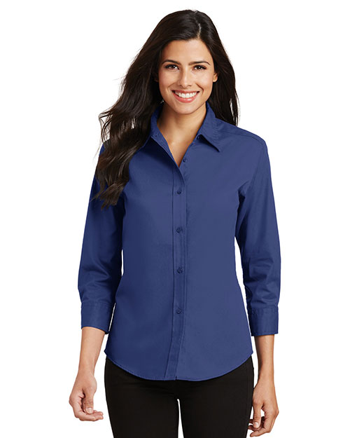 Port Authority L612 Women 3/4-Sleeve Easy Care Shirt Mediterranean Blue at bigntallapparel