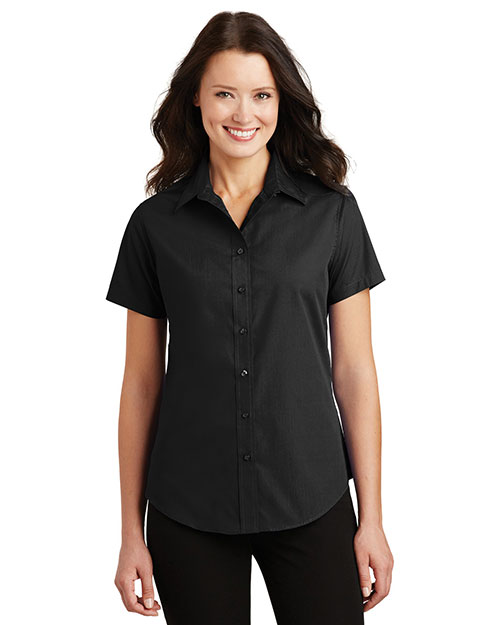Port Authority L633 Women Short Sleeve Value Poplin Shirt Black at bigntallapparel