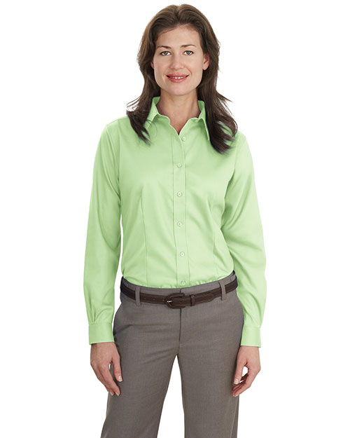 Port Authority L638 Women Long Sleeve Non-Iron Twill Shirt Green Mist at bigntallapparel